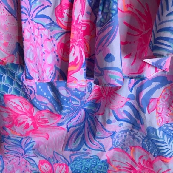 Lilly Pulitzer Zeldie ruffle one shoulder top Print pink isle Floral Size Small - Picture 6 of 6